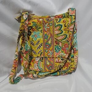 Vera Bradley Yellow Messenger Bag Adjustable Strap Flowers Quilted